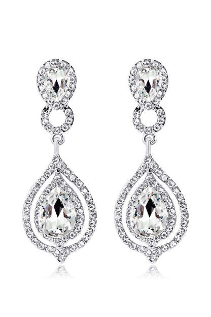 Leely Women White Bridal Alloy Diamond Water Rrop Earrings
