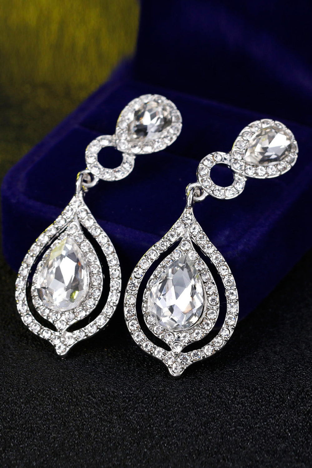 White Bridal Alloy Diamond Water Rrop Earrings