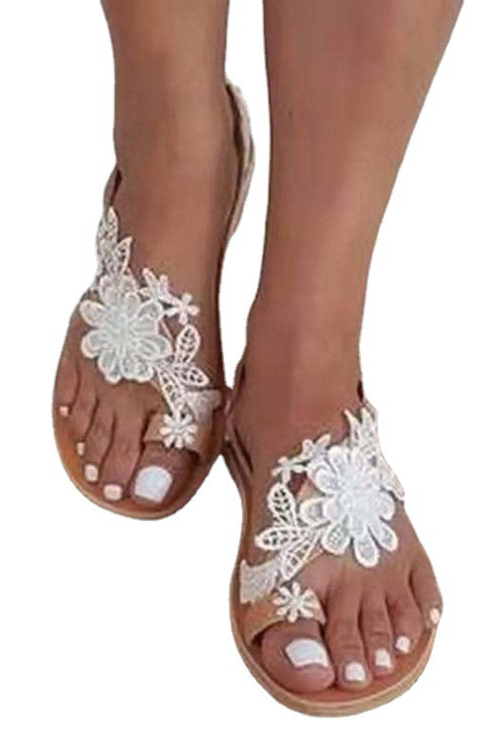 Leely Women White Bohemian Floral Flat Sandals