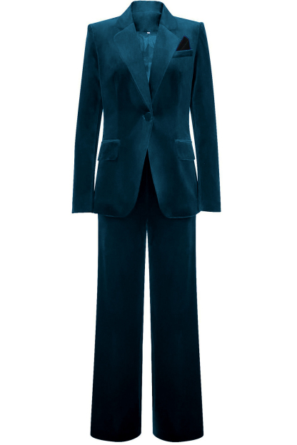 Royal Blue Velvet Single Button Women's Suits