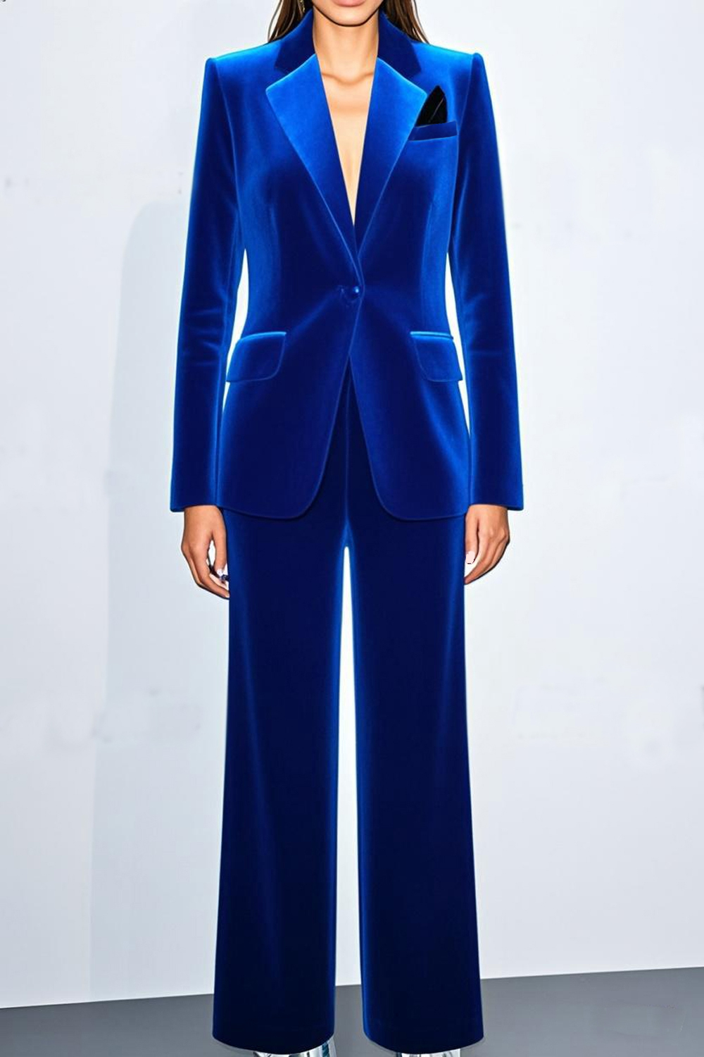 Royal Blue Velvet Single Button Women's Suits