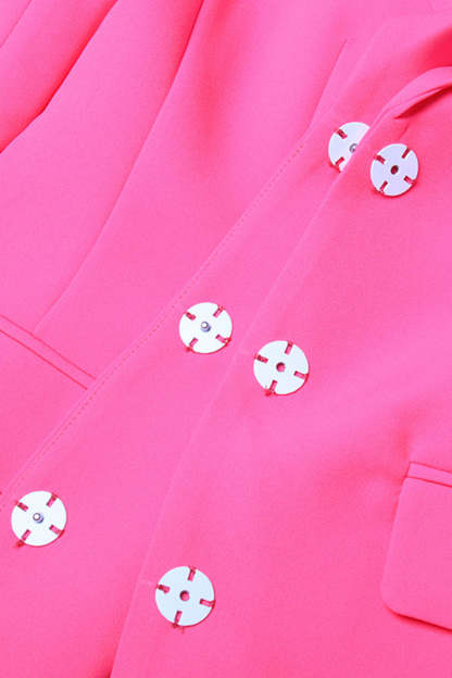 Fuchsia Peak Lapel Women Blazer with Pearl Belt