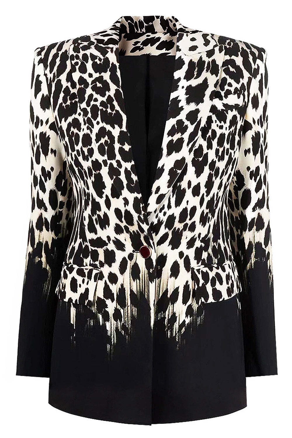 Leely Black and White Leapard Pattern Peak Lapel One Button Women Blazer