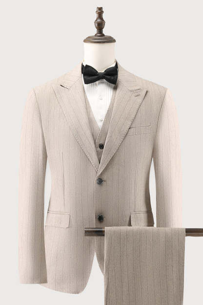 Leely Men Ivory Homecoming Suits Peak Lapel Pinstripe Single Breasted 3 Piece Homecoming Suits