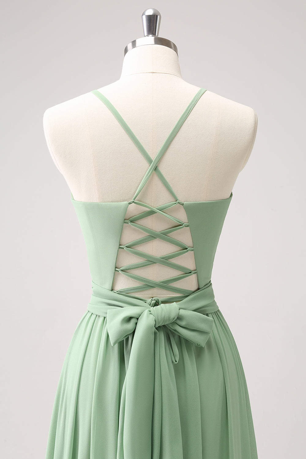 Leely Women Dusty Sage Bridesmaid Dress with Slit ALine Chiffon