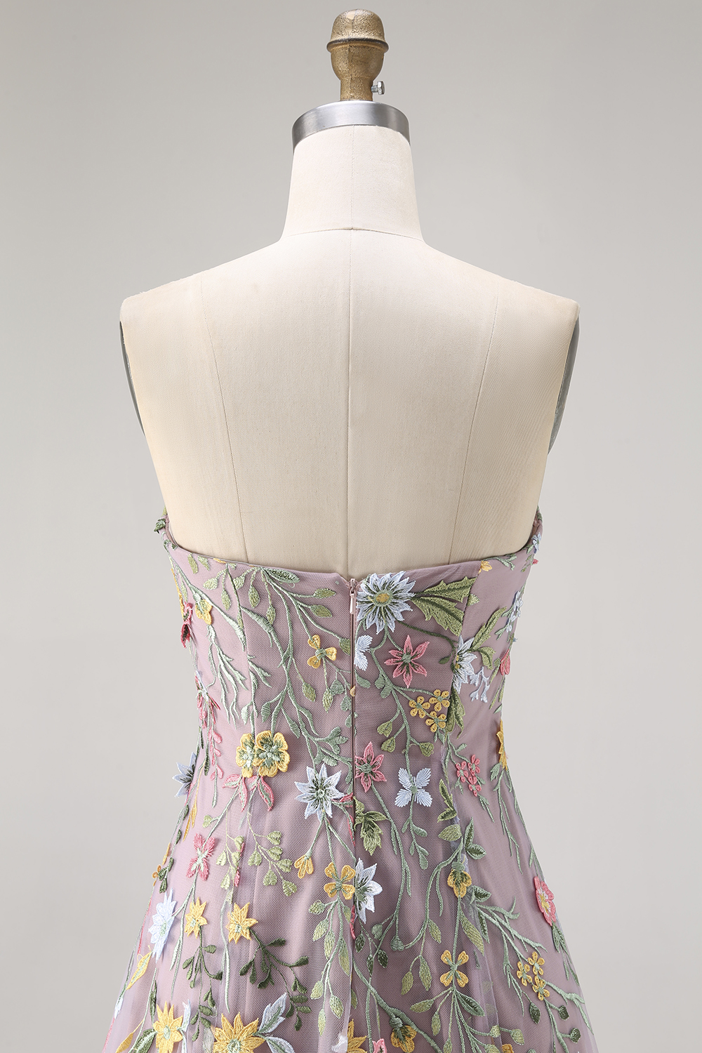 Mauve Floral Sweetheart A Line Embroidered Midi Prom Dress