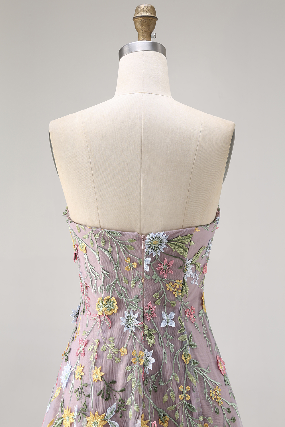 Mauve Floral Sweetheart A Line Embroidered Midi Prom Dress