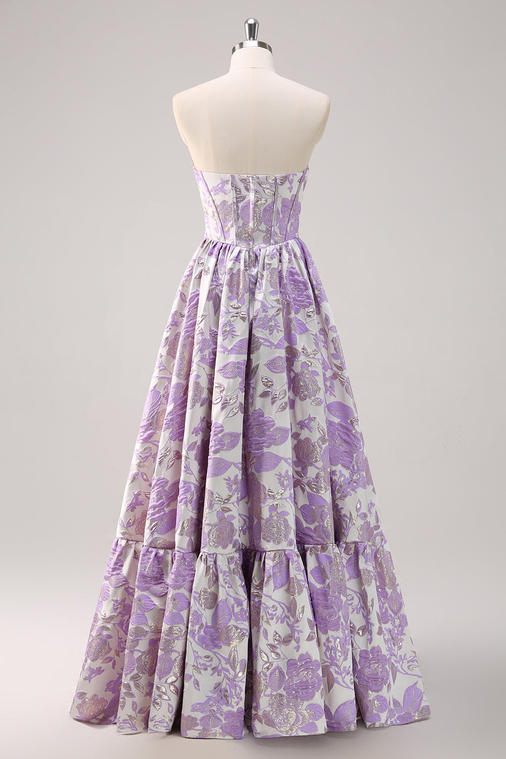 Strapless Blue Sweetheart Corset A-Line Floral Prom Dress