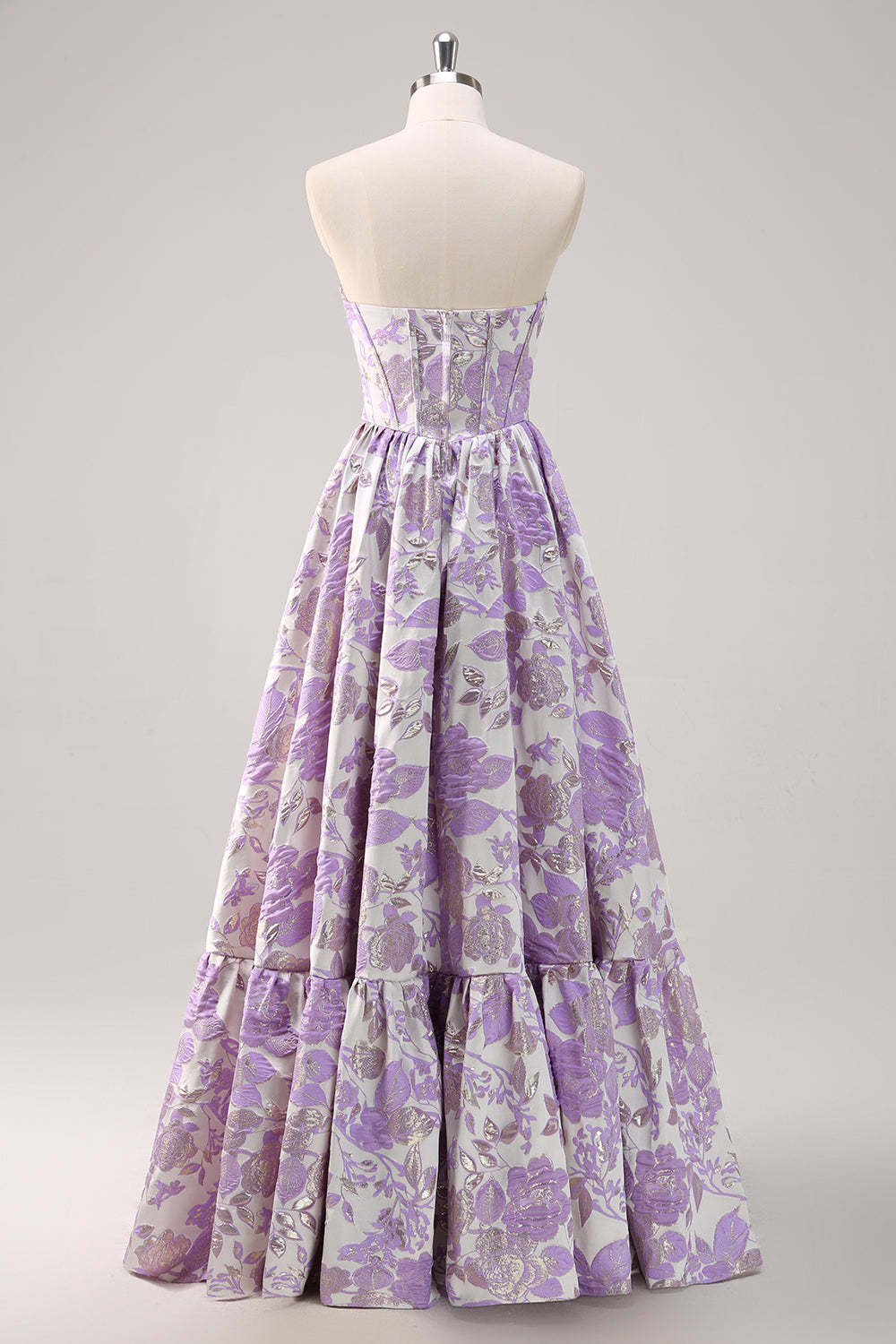 Strapless Blue Sweetheart Corset A-Line Floral Prom Dress