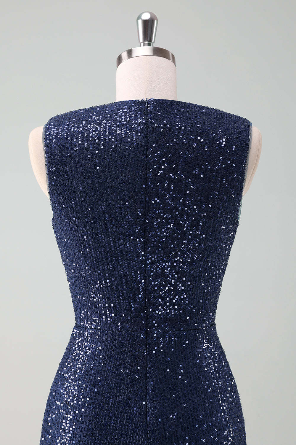 Sparkly Navy V-Neck Sheath Wedding Guest Dress with Slit