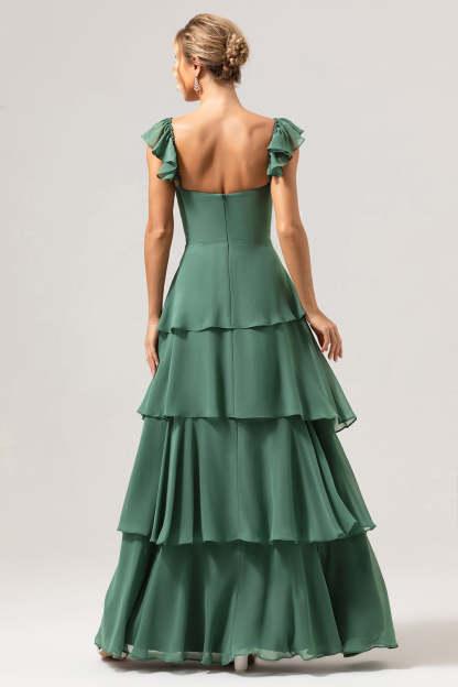 Eucalyptus Off the Shoulder Sweetheart Tiered A-Line Bridesmaid Dress