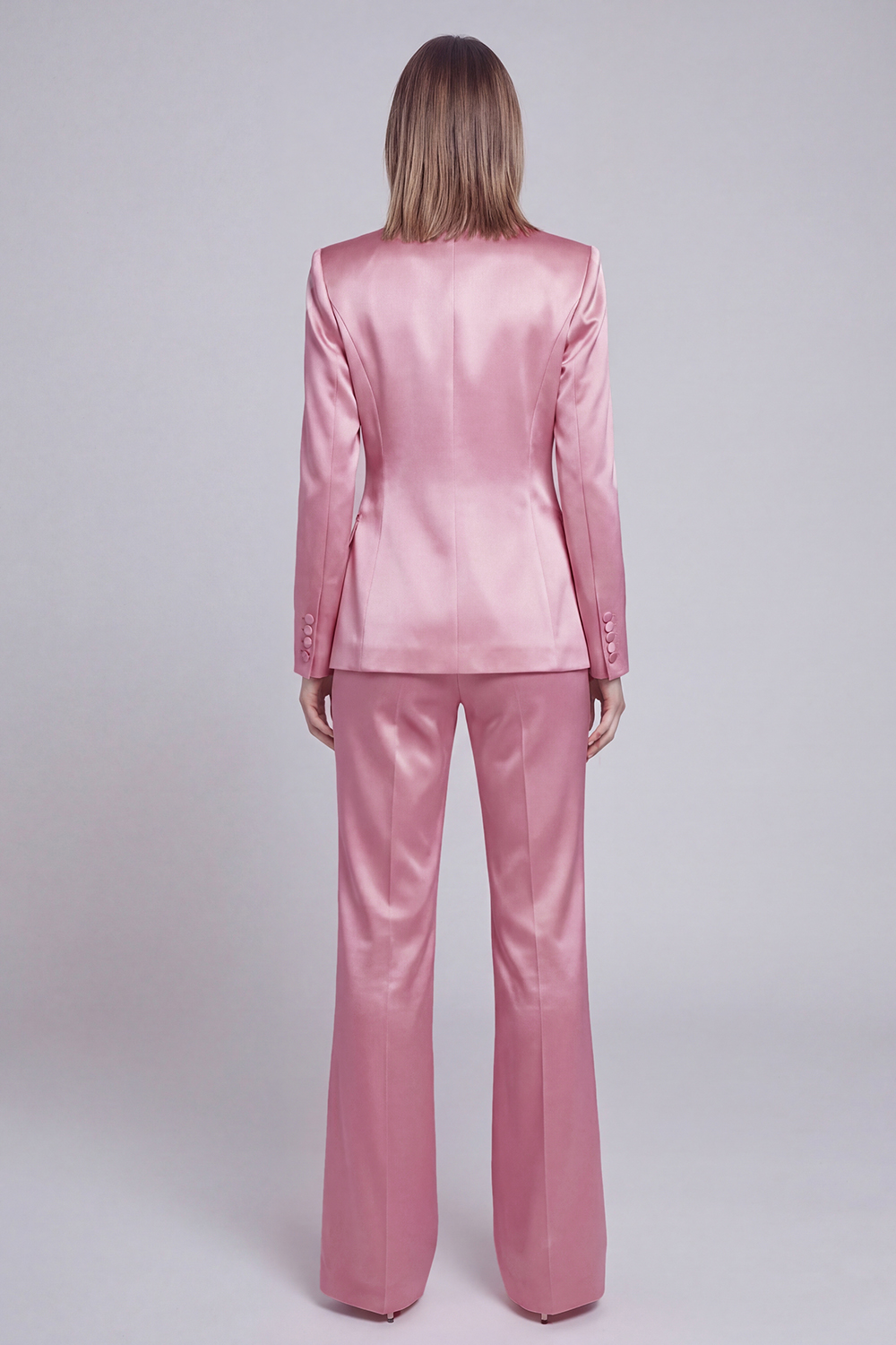 Grey Pink Satin Notched Lapel Women Suits with Long Sleeves