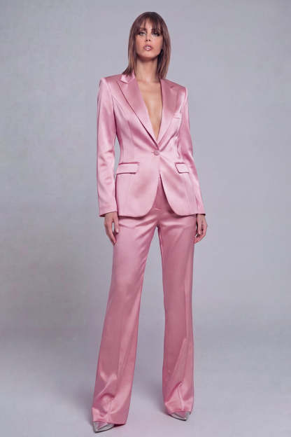 Fuchsia Satin Peak Lapel Women Suits with Long Sleeves