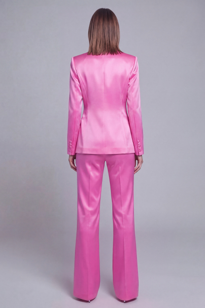 Grey Pink Satin Notched Lapel Women Suits with Long Sleeves