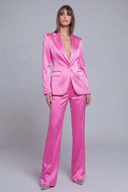 Leely Grey Pink Satin Notched Lapel Women Suits with Long Sleeves