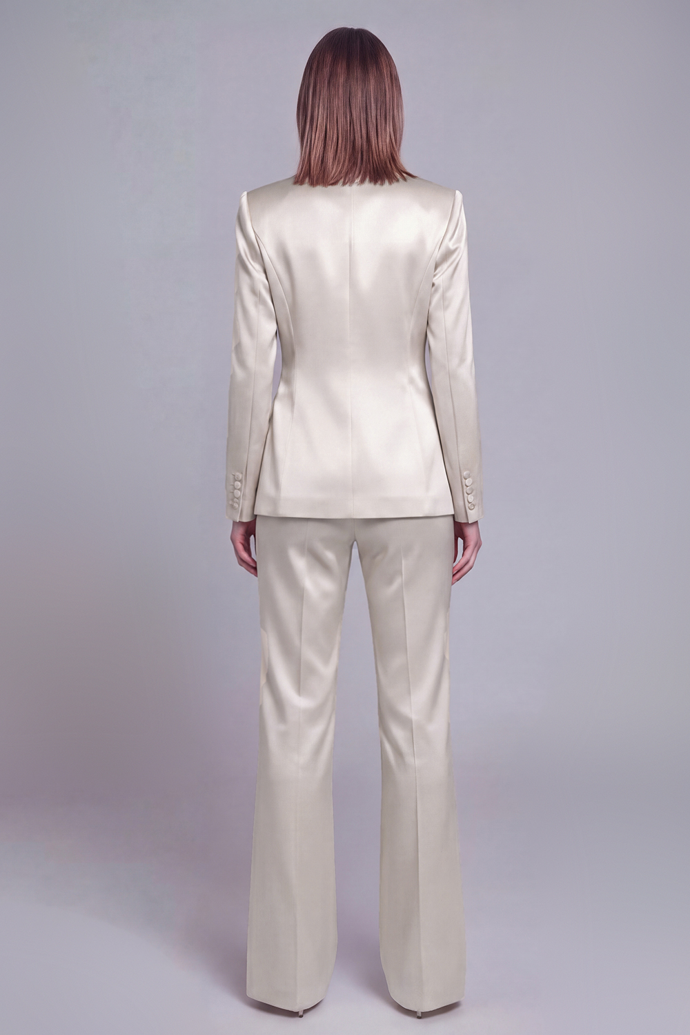 Grey Pink Satin Notched Lapel Women Suits with Long Sleeves