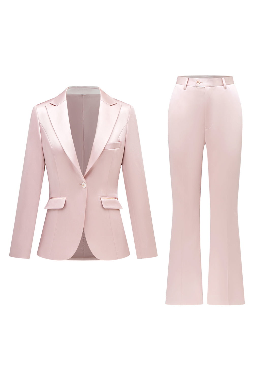 Grey Pink Satin Notched Lapel Women Suits with Long Sleeves