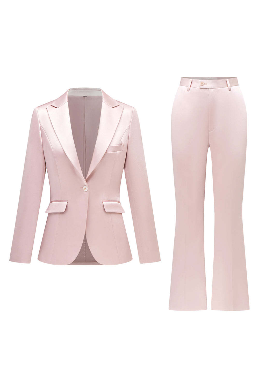 Grey Pink Satin Notched Lapel Women Suits with Long Sleeves