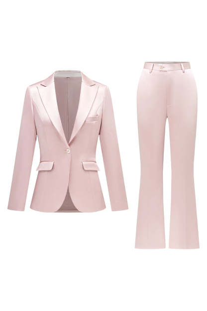Grey Pink Satin Notched Lapel Women Suits with Long Sleeves