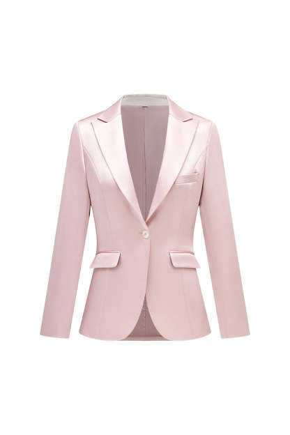 Grey Pink Satin Notched Lapel Women Suits with Long Sleeves
