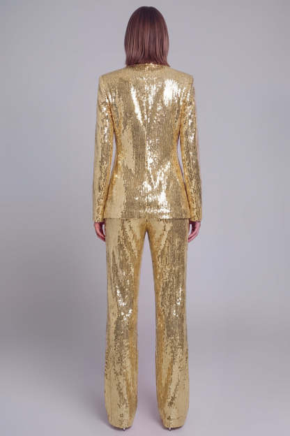 Golden Sparkly Sequined 2 Piece Women Party Suits