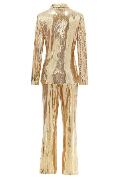 Sparkly Golden Sequined 2 Piece Women Party Suits