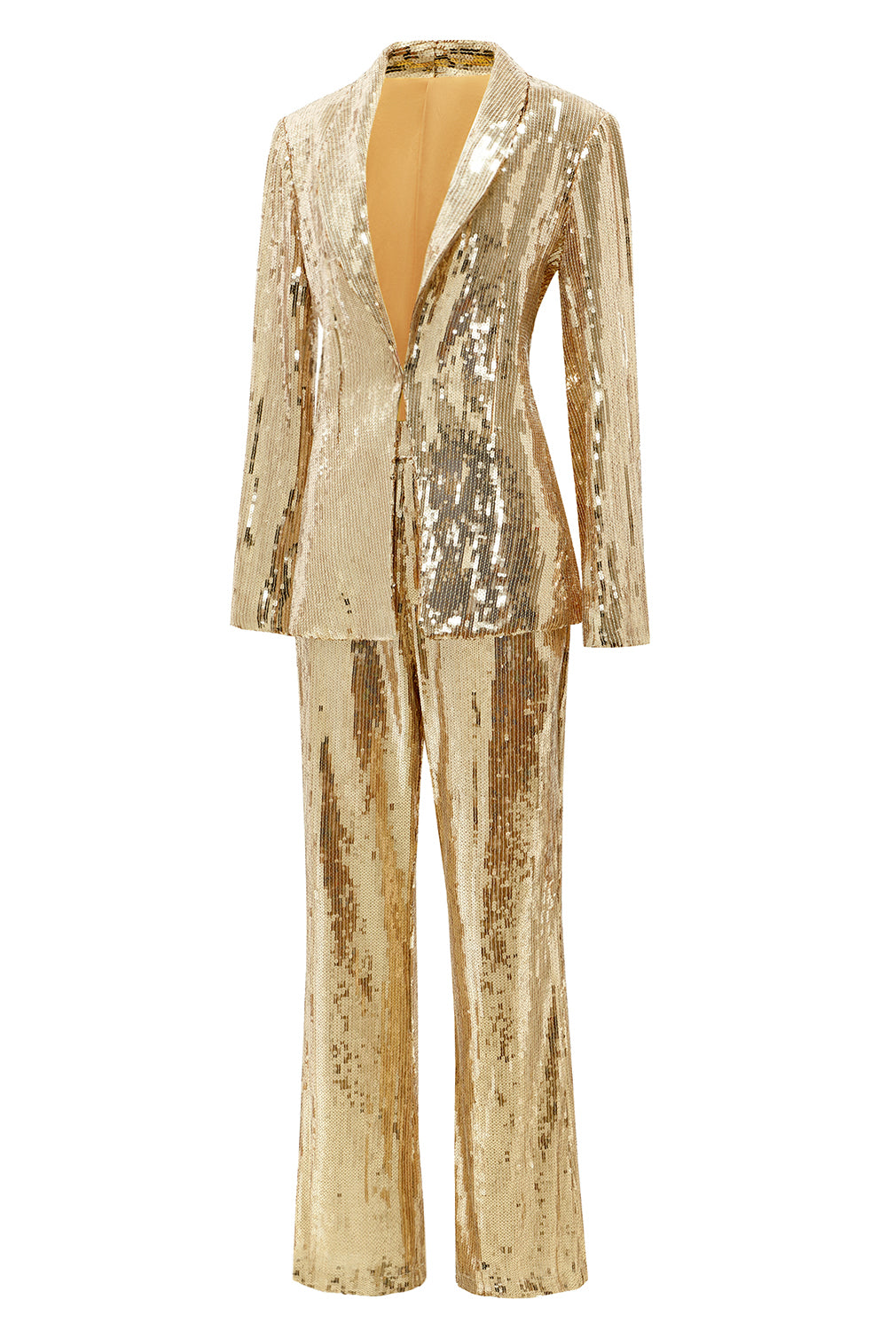 Sparkly Golden Sequined 2 Piece Women Party Suits