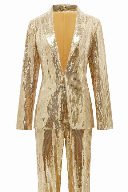 Sparkly Golden Sequined 2 Piece Women Party Suits