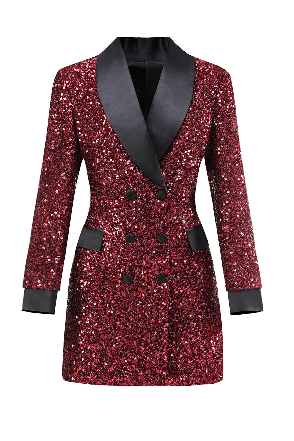 Glitter Burgundy Shawl Lapel Maxi Women's Party Blazer