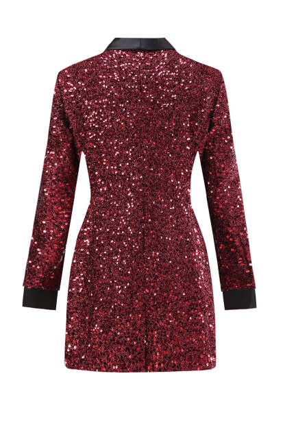 Glitter Burgundy Shawl Lapel Maxi Women's Party Blazer
