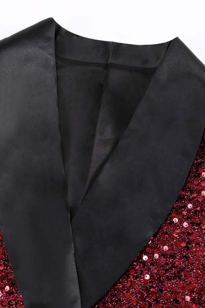 Burgundy Sequined Bodycon Maxi Women's Blazer