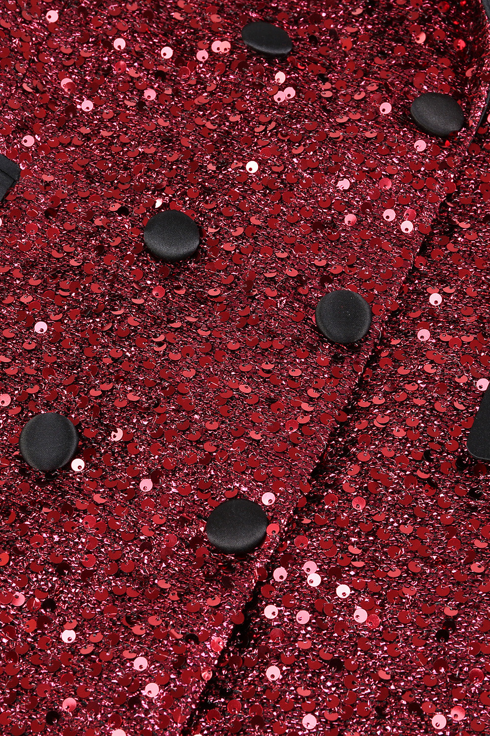 Burgundy Sequined Bodycon Maxi Women's Blazer