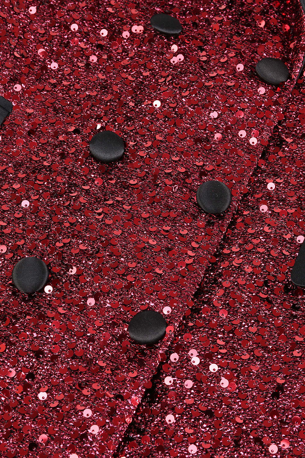 Burgundy Sequined Bodycon Maxi Women's Blazer