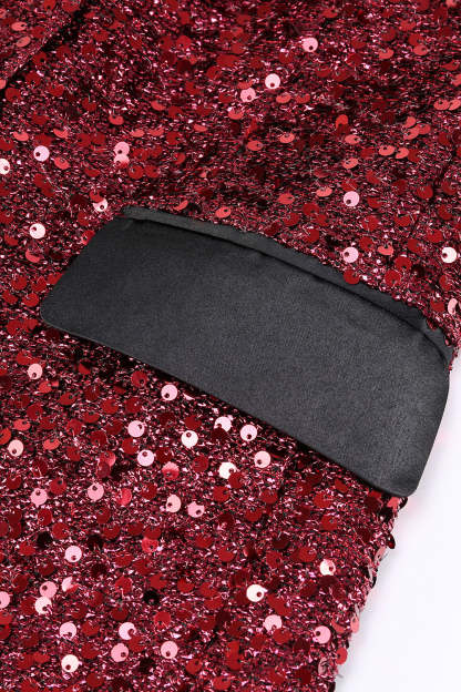 Glitter Burgundy Shawl Lapel Maxi Women's Party Blazer