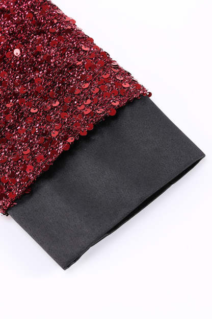 Burgundy Sequined Bodycon Maxi Women's Blazer