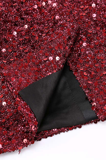 Glitter Burgundy Shawl Lapel Maxi Women's Party Blazer