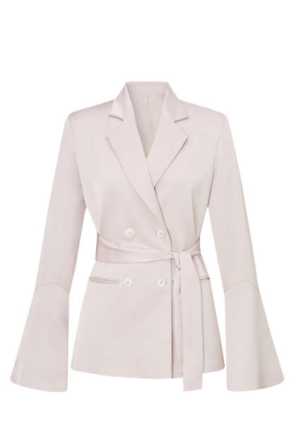 Champagne Flare Sleeves 2 Piece Women's Suits with Belt