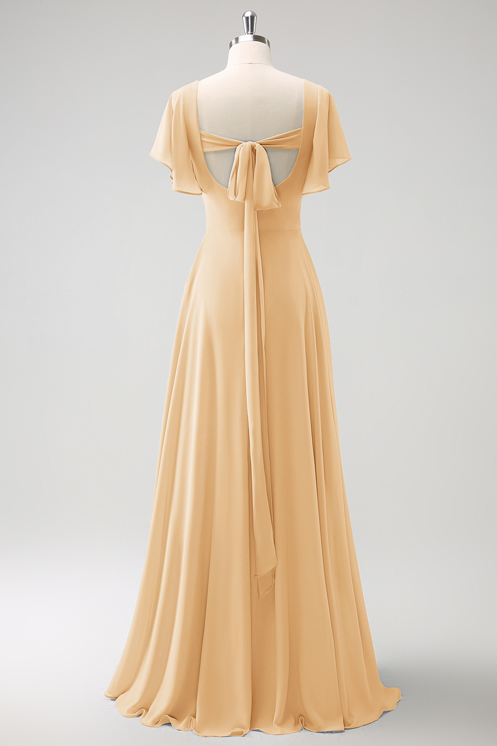 Grey Blue A Line Chiffon Long Bridesmaid Dress with Slit