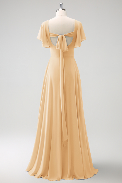 Grey Blue A Line Chiffon Long Bridesmaid Dress with Slit