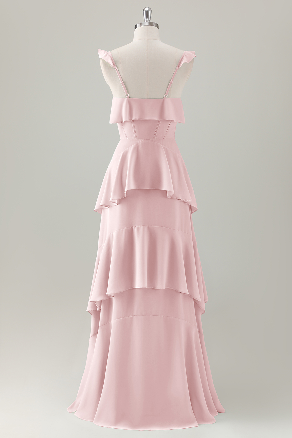 Light Green A-Line Ruffle Tiered Chiffon Corset Long Bridesmaid Dress