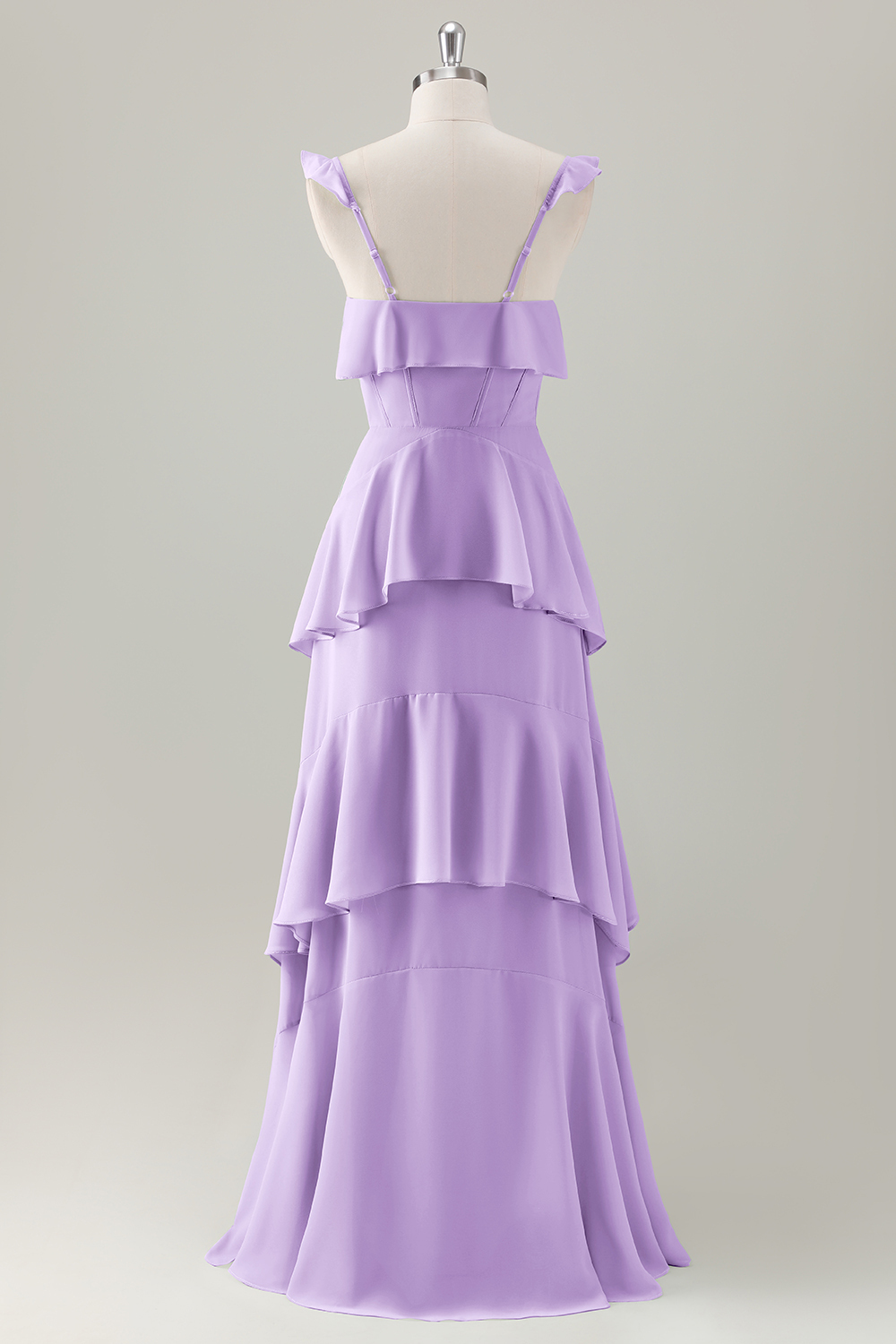 Light Green A-Line Ruffle Tiered Chiffon Corset Long Bridesmaid Dress