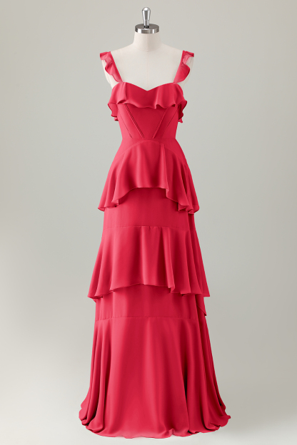 Light Green A-Line Ruffle Tiered Chiffon Corset Long Bridesmaid Dress