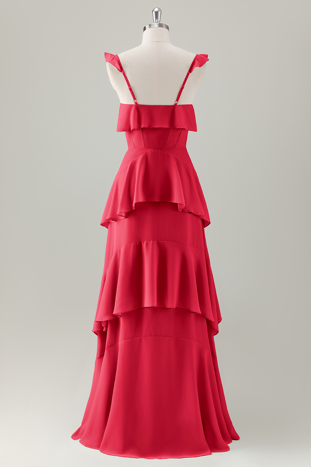 Light Green A-Line Ruffle Tiered Chiffon Corset Long Bridesmaid Dress