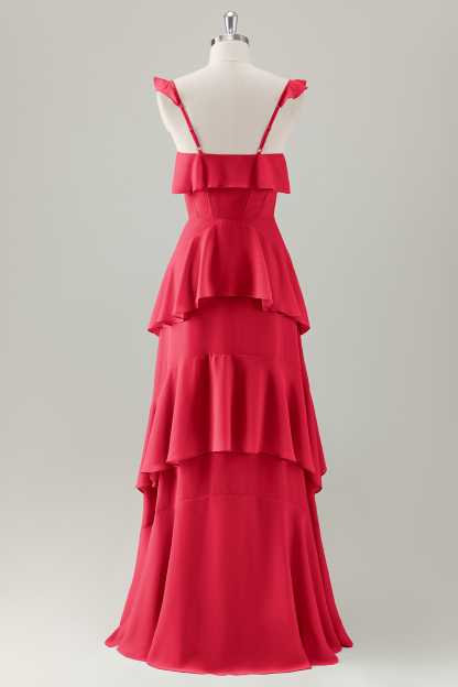 Light Green A-Line Ruffle Tiered Chiffon Corset Long Bridesmaid Dress