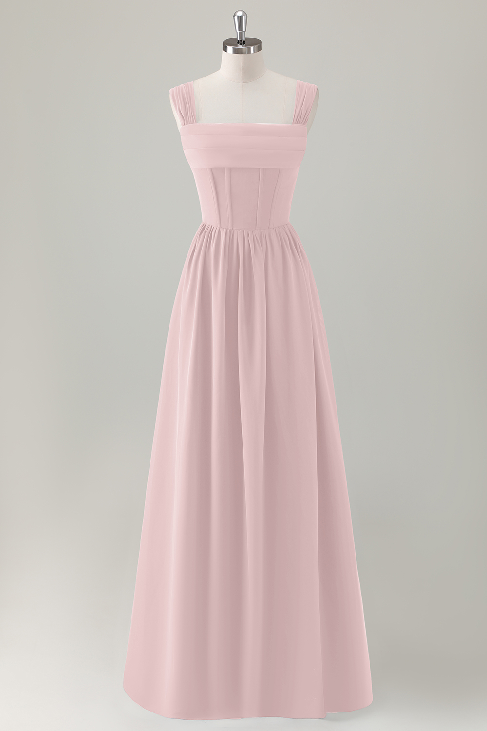 Dark Blue A-Line Square Neck Corset Long Bridesmaid Dress with Lace Up Back