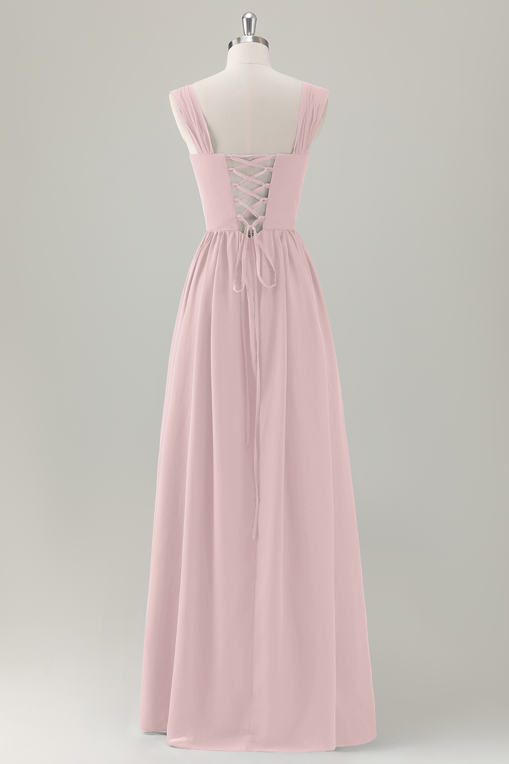 Dark Blue A-Line Square Neck Corset Long Bridesmaid Dress with Lace Up Back