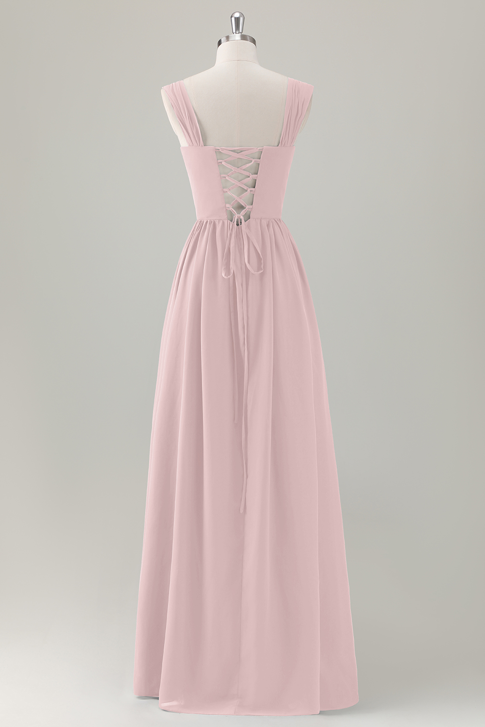 Dark Blue A-Line Square Neck Corset Long Bridesmaid Dress with Lace Up Back