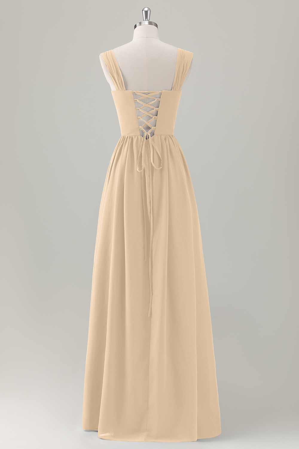 Dark Blue A-Line Square Neck Corset Long Bridesmaid Dress with Lace Up Back