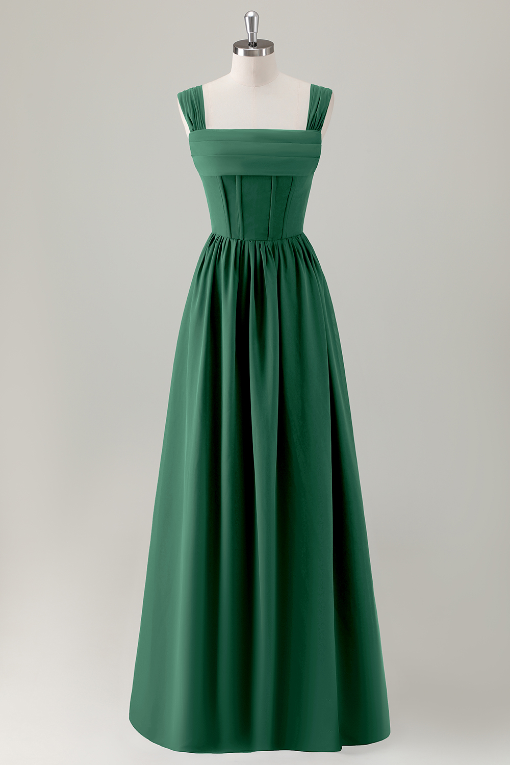 Dark Blue A-Line Square Neck Corset Long Bridesmaid Dress with Lace Up Back