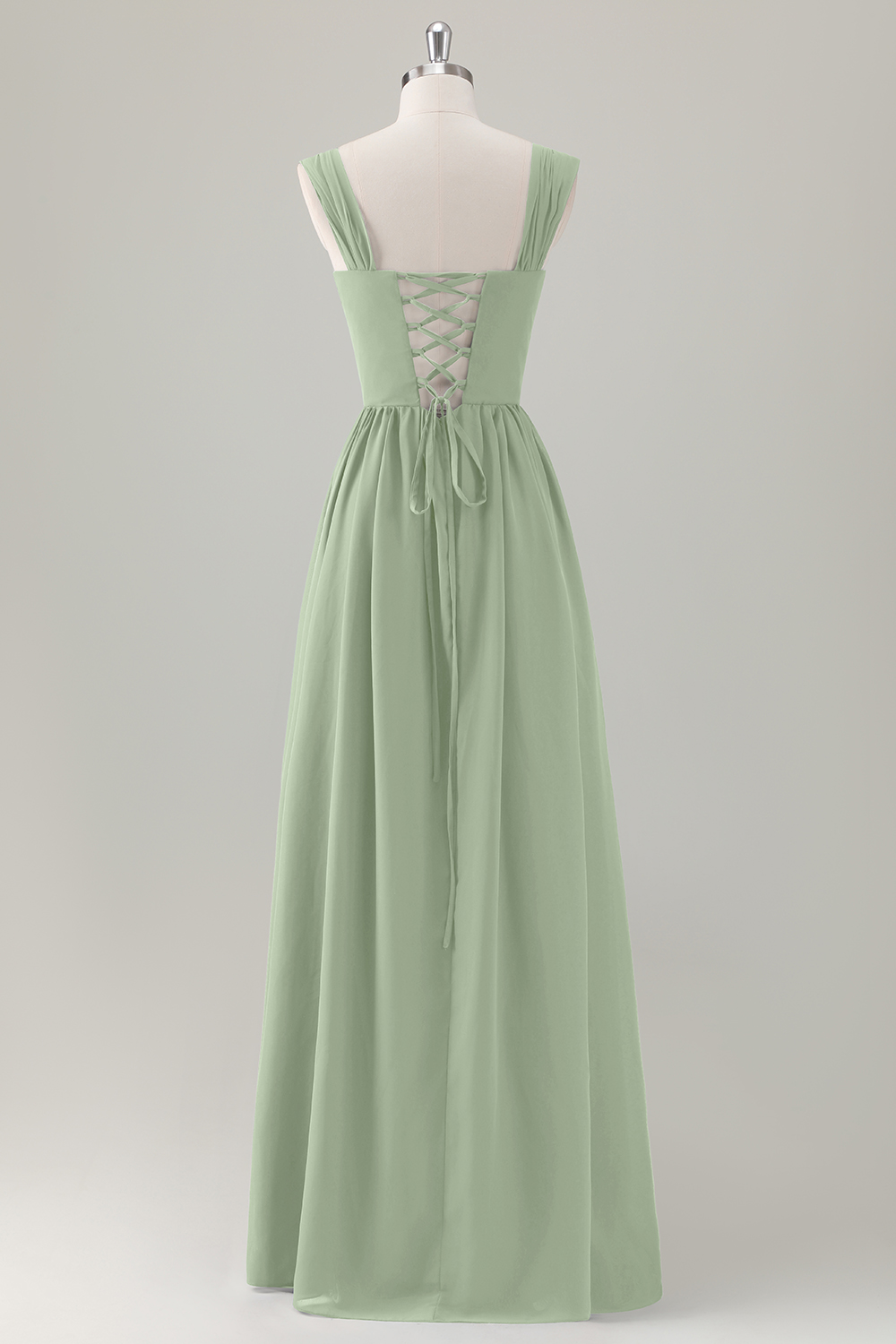 Dark Blue A-Line Square Neck Corset Long Bridesmaid Dress with Lace Up Back